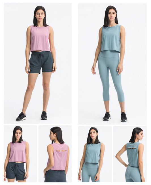 Stay cool and confident in this sleeveless crop tank featuring a breathable mesh back design. Lightweight, quick-dry fabric keeps you fresh through every move.