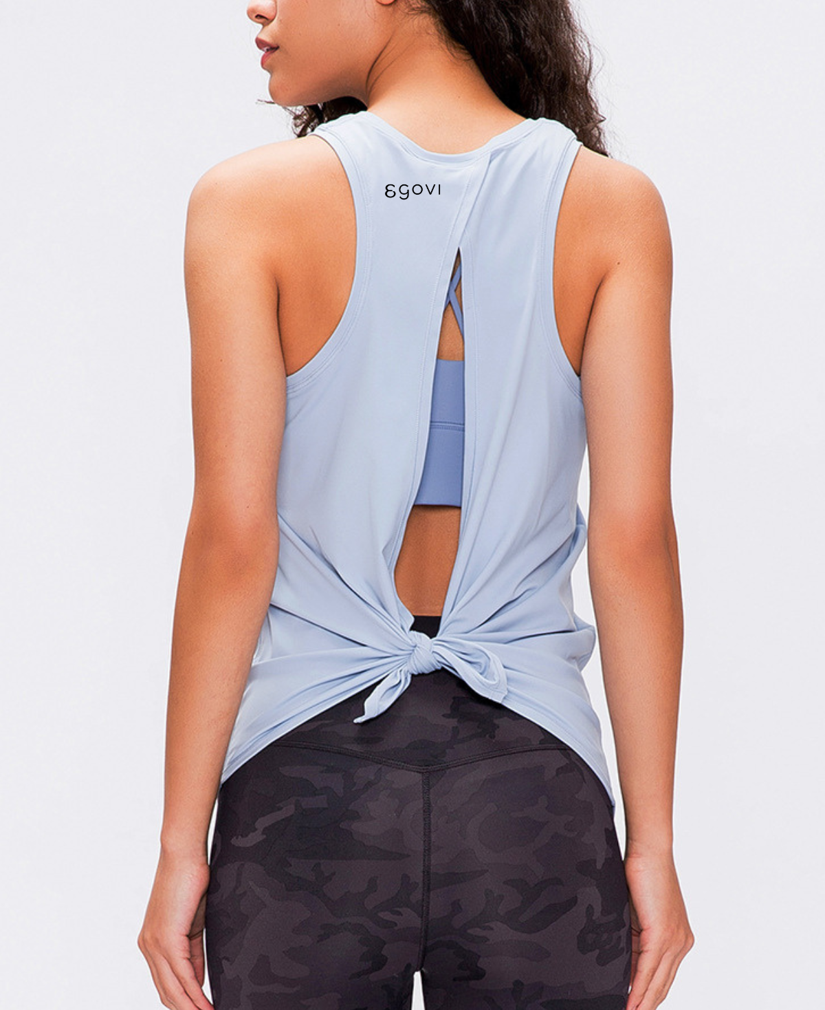 women’s open back workout top, breathable gym tank, tie back yoga top